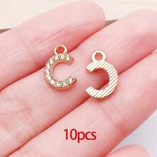 10/26 piezas Encantos de letras del alfabeto A-Z con rhinestones y cristales brillantes para DIY de pulseras, collares, aretes, gargantillas y manualidades - Dorado - Ver 16