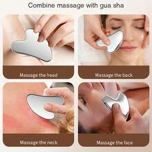 CIMACA Tabla Gua Sha de acero inoxidable - Adecuada para masaje linfático, contorneado de la línea de la mandíbula, reducción de la hinchazón y ojeras - Apta para todo tipo de pieles - Herramienta para el cuidado de la piel y eliminación del maquillaje, diseño de moda, exfoliación suave, esencial para entusiastas de la belleza. Ideal para Gua Sha suave, apta para todo tipo de pieles, imprescindible para el spa y la belleza en casa - Plateado - Ver 6