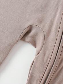 Junblebaby Baby Boy Bamboo Fiber Zipper Romper ,Tight-Fitting Style-Bamboo Fiber Solid Color Long-Sleeved Zipper, Baby Boy Clothes, Bamboo Baby Jumpsuit, With Bidirectional Zipper & Foldable Footie (0-3Y) - Màu Khaki - Xem 7