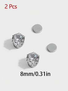 5件套闪亮银色仿锆石磁性耳环，无需耳洞，适合女士派对佩戴，可作为礼物（不含卡片纸） - 銀色 - 查看 7