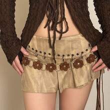 Bohemian Style Handwoven Beaded Waist Chain - Versatile Women's Belt With Wooden Beads & Crystal Accents, Butterfly Design - 棕色復古花朵 - 查看 9
