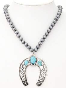 1件西部乡村风格仿珍珠CCB牛仔靴和绿松石吊坠项链 - 項鍊 - 查看 14