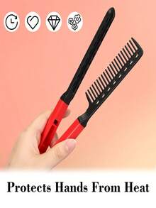 2pcs/Set Straight Hair Comb, Clip On Double-Sided Comb And V-Shaped Styling Comb, Suitable For Smoothing Tangled And Messy Hair (Black, Red), Straightener V-Shaped Clamp Comb, Hair Styling Straight Roll Dual-Use Comb Without Charging, Household Straight Hair Clamp Comb, Straightening Clamp V-Shaped Straight Hair Comb - Multicolor - View 6