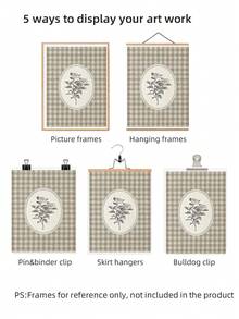 1pc Frameless Neutral Brown Gingham Floral Wall Art Print, Vintage Botanical Checkered Plaid Pattern, Minimalist Cottagecore Aesthetic Poster For Living Room, Bedroom, Dorm, Room Decor, Wall Prints,Funky Posters,Vintage Decor,College Dorm Essentials - Neutral Brown Plaid Flowers - View 6