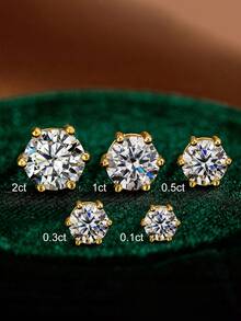 一对 0.1克拉-2克拉 六爪镶嵌莫桑石耳钉 S925纯银 优雅经典订婚礼物 女士礼物 精致婚礼新娘首饰 - 金色 - 查看 5