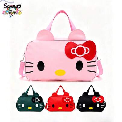 SANRIO 1 pieza Bolso de mano con estampado de cara de gato 3D, disponible en colores rosa, negro, rojo y verde. Correa para el hombro ajustable y desmontable, se puede llevar a mano o al hombro. Gran capacidad hecha de tela de poliéster de alta calidad con cierre de cremallera. Mochila de estilo de niña de moda y adorable, adecuada para viajes, escuela, trabajo y uso diario.