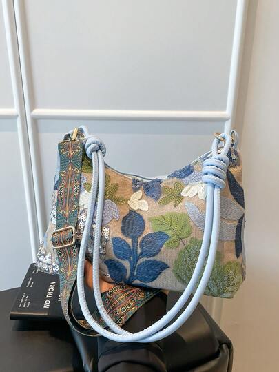 时尚亮片刺绣单肩斜挎包，女士设计，2026新款