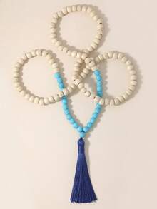 1pc Turquoise Wood Bead Long Necklace With Bohemian Style Tassel Pendant, Meditation Beads Jewelry Gift For Women & Men - Multicolor - View 10