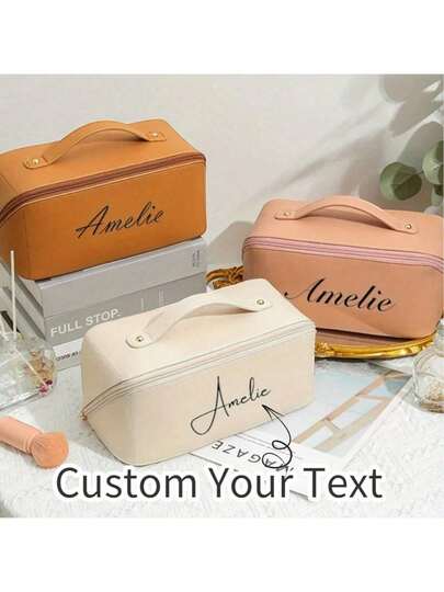 Customized Bridal Makeup Bag - Personalized Faux Leather Cosmetic Storage Box With Large Capacity, Suitable For Women, Ideal Bridesmaid And Christmas Gift