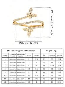 Geschenkbox eleganter Kubikzirkonia Schmetterling Wickelring, modischer Schmuck für Frauen zur Hochzeit, Verlobung, Party, hergestellt aus Kupfermaterial, nicht verblassend und hypoallergen, ideale Geschenkwahl - Gold - Übersicht 6