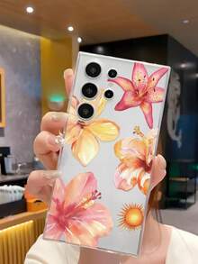 粉色花卉时尚单件装彩色花卉百合向日葵软壳手机壳，兼容华为荣耀、三星Galaxy A04e/12/A13/A14/A34/A50/A52/A53/A54/S21/S22/S23/S24/S25/S25 Ultra、6A/7A/8A、12T/13T Spring - 無色 - 查看 4