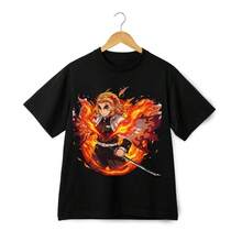 Rengoku Flame Hashira Graphic T-Shirt - Retro  Anime Streetwear Tee - Black - View 8