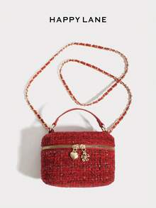 Túi đeo vai nữ HAPPY LANE bằng vải tweed, kiểu dáng cổ điển lấy cảm hứng từ các nhà thiết kế nổi tiếng, túi đeo chéo thanh lịch với quai ngọc trai, đa năng cho mua sắm, thường ngày, công sở và các buổi tối. - Đỏ - Xem 12