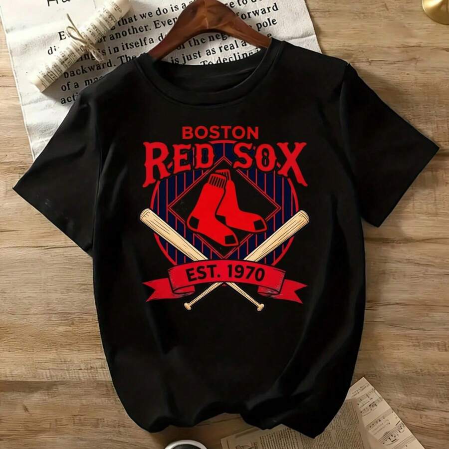 Mens New Casual Sports T-Shirt Boston Red Sox Baseball Team Logo T-Shirt Men Women Unisex Short Sleeve Casual Tee Shirt - màu đen - Xem 1