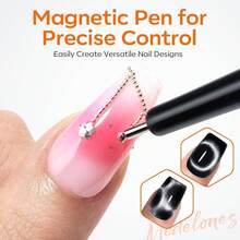 Modelones Cat Eye Magnetic For Nails,15PCS Cateye Rose Gel Nail Polish Magnet Tools Powerful Set Wand Magnet Valentine's Heart Nail Polish Square Round Magnet Stick Diverse Glassy Cateye Effect - Black - View 4
