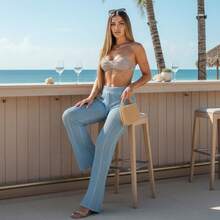Women's Beach Cover-Up Pants With Cutouts, Summer Fashion, Ideal For Layering Over A Bikini, Swimsuit, Beach, Pool, Risorte - 淺藍色 - 查看 7