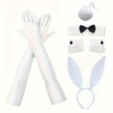 5-Piece Women's Bunny Set, Bunny Girl Outfit Combination, Including Collar, Cuffs, Tie, Bunny Ear Headband, Bunny Tail, And Fishing Net Gloves, Perfect For Role-Playing Parties, Birthday Parties, And Holiday Parties. - Multicolor - View 3