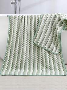 Coral Fleece Striped Simple Soft Absorbent Bath Towel/Hand Towel For Home Use Bathroom Decor - Green - View 2