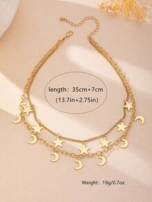 1 chiếc dây chuyền mặt dây chuyền hình ngôi sao và mặt trăng tối giản thời trang, phù hợp cho các bạn gái tuổi teen đeo hàng ngày, trong tháng Ramadan, các dịp lễ hội, nhiều lớp. - Vàng - Xem 4