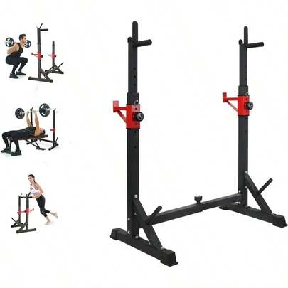 Adjustable Squat Rack Stand With Barbell Rack, Weight Plate Holder, J Hooks, Dip Bar Station Press Strength Training Load 550LBS Suitable Gym And Home Fitness