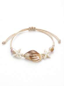 1pc Starfish & Seashell Beaded Bracelet, Suitable For Women's Daily And Beach Vacation Wear, Gift - White - View 5