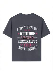 Young Girl Casual Graphic Print Crew Neck Short Sleeve T-Shirt, Summer Top - Dark Grey - View 6