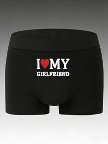 男士内裤，超舒适高弹轻盈，“我爱我的女朋友”字母印花，适合婚礼、情人节、周年纪念日（送给男友的礼物） - 黑色 - 查看 1