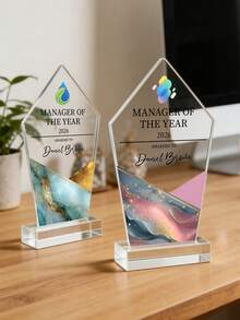 1pc Customized Photo & Text Employee Award, Staff Gift, Company Trophy Award, Customized Sports Trophy Award, Employee Medal, Business Anniversary Commemorative Award - Multicolor - View 3