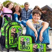 3pcs/Set Kids Boys' Dinosaur Rolling Backpack, With Wheels Children School Bag With Lunch Box, Suitable For Kindergarten & Elementary School - Trolley Backpack - View 9