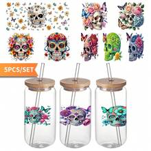 UV DTF Transfer Stickers Cup Wraps Decals Waterproof Transfer Paper For 16oz Glass,  Skull Flowers Butterflies Colorful Art , Perfect For Glass Cups, Mugs, And Thermoses, Suitable For Both Men And Women.,Valentine's Day Decorations, Valentine's Day Gifts, Weddings, Wedding Decorations. - A - Xem 1