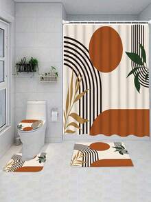 1. Bohemian Style Medieval Shower Curtain Set, Includes Toilet Seat Cover And Non-Slip Mat, Abstract Geometric Pattern 4-Piece Set\N2. Modern Minimalist Shower Curtain Set With 12 Hooks, Suitable For Bathroom - A - View 14