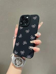 1pc Minimalist Pink Bow Painting Pattern, Black Matte Texture TPU Material Eye-Shaped Anti-Drop Phone Case, Suitable As Gift For Boyfriend/Girlfriend, Compatible With Apple, , And Other Android Models - Multicolor - View 4