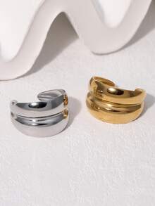 1枚简约几何开口戒指，时尚不锈钢镀金饰品，适合女性日常、派对、约会佩戴。 - 彩色 - 查看 1