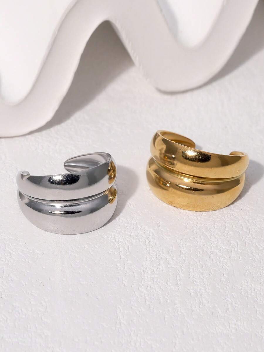 1枚简约几何开口戒指，时尚不锈钢镀金饰品，适合女性日常、派对、约会佩戴。 - 彩色 - 查看 1