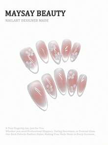 10pcs/Set Diy Handmade Pink Blooming Effect And White Carving Flowers Cats Eye Effect Desgin Nail Art Decoration, Including Short Coffin Shape Fake Nails, 1pc Jelly Gel And 1pc Nail File, Perfect For Spring/Summer Daily Life And Coachella Party Outfits Press On Nails Nail Supplies Handmade Press On Nails - Multicolor - View 1