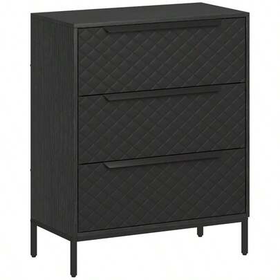 Chest Of Drawers Dresser With 3 Fabric Drawers And Aluminium Handles - Black