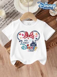 My First Disney Trip 2026 The Floral Pattern Disney Summer Girls Round Neck Short Sleeved Baby Tops Are Suitable For Daily Wear Comfortable And Breathable And Fashionable And Versatile They Are The Perfect Gift For Children - 白色 - 查看 2