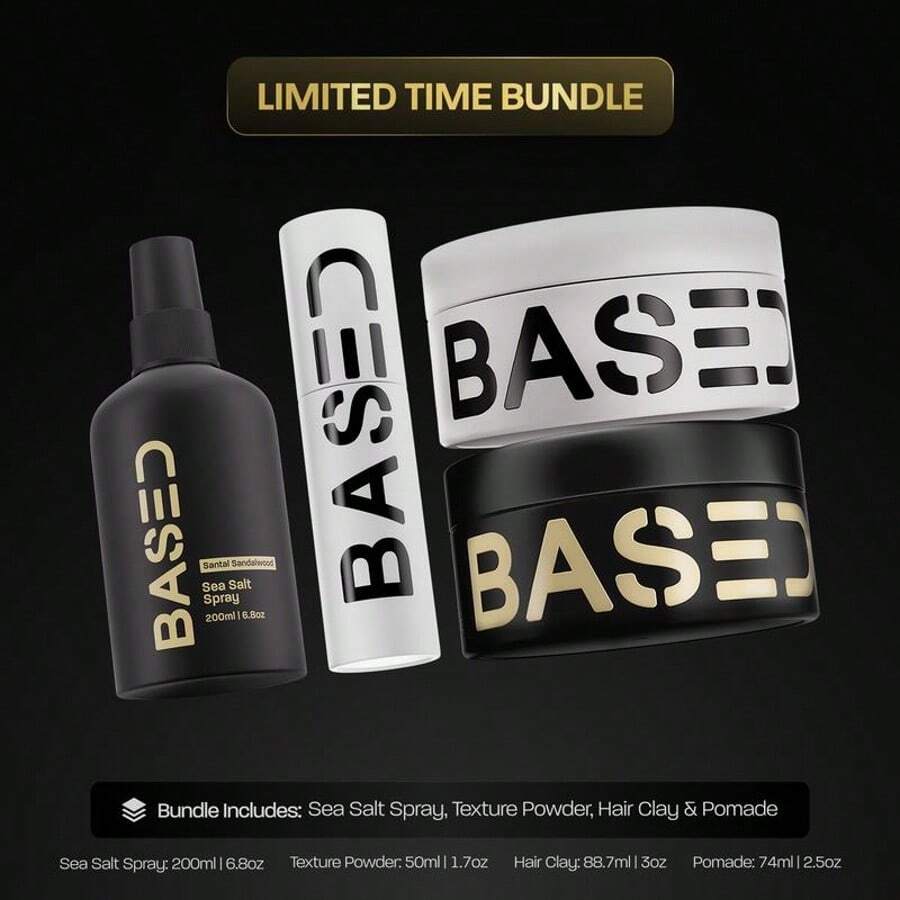 BASED Ultimate Straight/Wavy Hair Styling Bundle | Texture Powder, Clay, Pomade, Sea Salt | BASED Bodyworks | Premium - Trang phục trang trọng - Xem 1