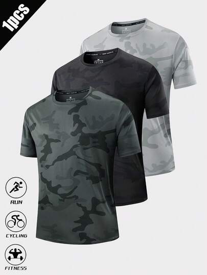 Men's Outdoor Sports Short Sleeve Fitness Running Casual Commuting Camouflage T-Shirt
