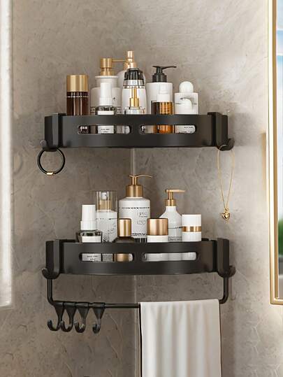 Triangle Wall Mounted Bathroom Organizer Basket, No Drilling Required, Suitable For Bathroom, Shower, Vanity, Can Hold Shower Gel, Corner Storage Rack For Bathroom, Vanity, Kitchen, Laundry Room Bathroom