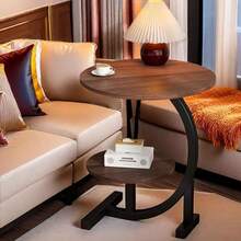Side Table C Shaped For Sofa Coffee End Tables For Living Room Bedside Tables - Walnut - View 6