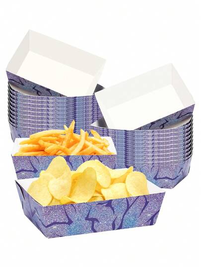 20pcs/40pcs/60pcs Kpop Paper Snack Food Trays Birthday Decorations Magical Music Themed Disposable Fresh Fries Popcorn Holder Serving Trays For Girl Happy Birthday Party Supplies