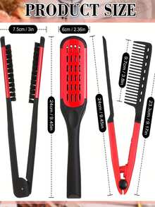 2pcs/Set Straight Hair Comb, Clip On Double-Sided Comb And V-Shaped Styling Comb, Suitable For Smoothing Tangled And Messy Hair (Black, Red), Straightener V-Shaped Clamp Comb, Hair Styling Straight Roll Dual-Use Comb Without Charging, Household Straight Hair Clamp Comb, Straightening Clamp V-Shaped Straight Hair Comb - Multicolor - View 9