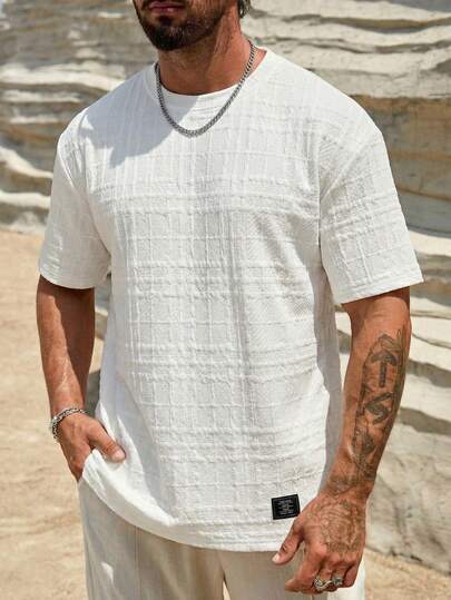 Men's Solid Color Crew Neck Short Sleeve Casual T-Shirt, Suitable For Men's Daily Casual Wear, Weekend Outings, Outdoor Activities, Travel Adventures, Relaxed Work Environment Or Semi-Formal Occasions, Can Be Given As A Gift To Boyfriend/Husband, Applicable For Anniversary/Birthday Parties, Summer Holidays, New Year Celebrations, Weddings, Etc. Men's Apparel - Men's Tops - Men's T-Shirts - Street Style Men's Shirts - Knit T-Shirts For Men