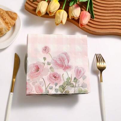 33*33CM 2-Ply Fresh Red Flower Printed Napkins, Party Tissues, Hotel & Cafe Decor, Birthday Party & Home Banquet Tissues