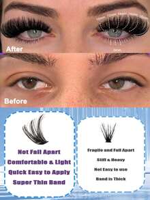 280 Clusters/114 Rows, 60D/80D Clustered, Voluminous, D-Shaped Curled Eyelash Extensions, 8-16mm. DIY Eyelash Extensions. Eyelash Clumps, Single Eyelashes, False Eyelashes. - Black - View 8