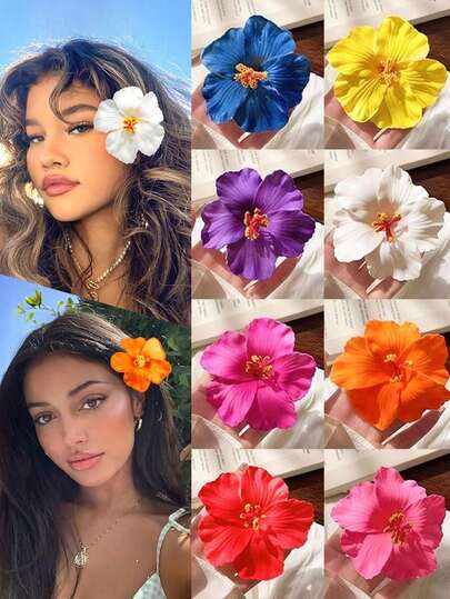 8/1个装芙蓉花发夹，适合女性和女孩，大型夏威夷热带泡沫花朵发卡，3D仿真花卉发饰，适合夏季海滩度假、夏威夷主题派对、婚礼、新娘造型、海边摄影（多色），头部饰品，爪夹，发卡