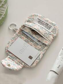 1pc Cute Floral Pattern Coin Purse Card Holder Keychain Wallet With Multi-Layers & Quick Buckle - Multicolor - View 2