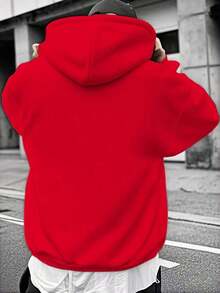 Fashionable Men's Hoodie With Print - [Red] - View 2