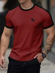 Men's Casual Round Neck Short Sleeve T-Shirt, Versatile - Multicolor - View 4